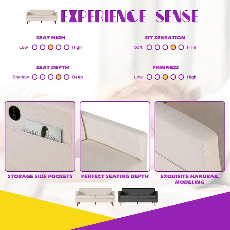 Causeuse/Petit canapé moderne de 65 pouces avec 2 ports de chargement USB