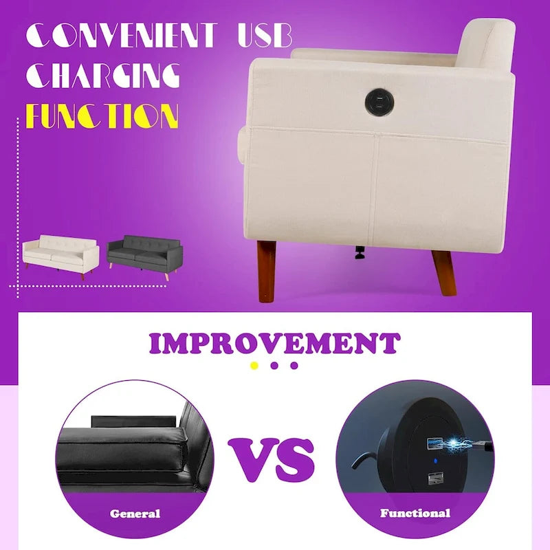 Causeuse/Petit canapé moderne de 65 pouces avec 2 ports de chargement USB
