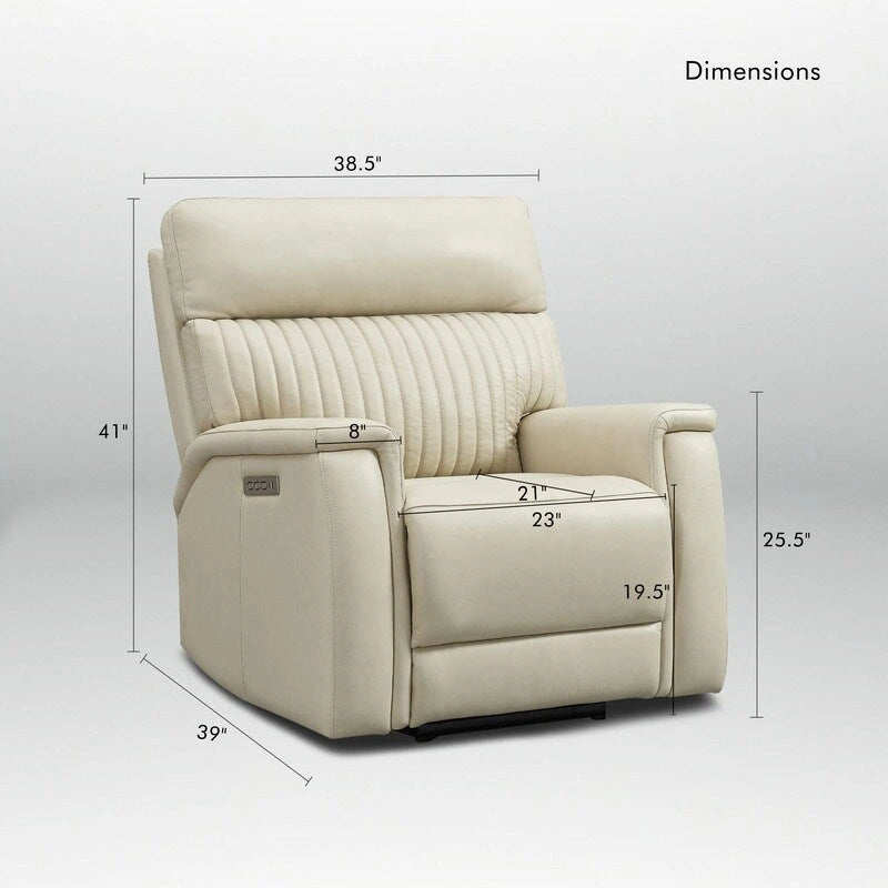 Fauteuil inclinable électrique zéro gravité en cuir avec appuie-tête électrique, soutien lombaire électrique et ports USB/USB-C