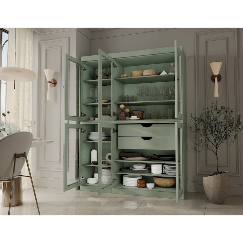 Buffet de cuisine/garde-manger en bois massif de 48,5 po avec portes vitrées et tiroirs