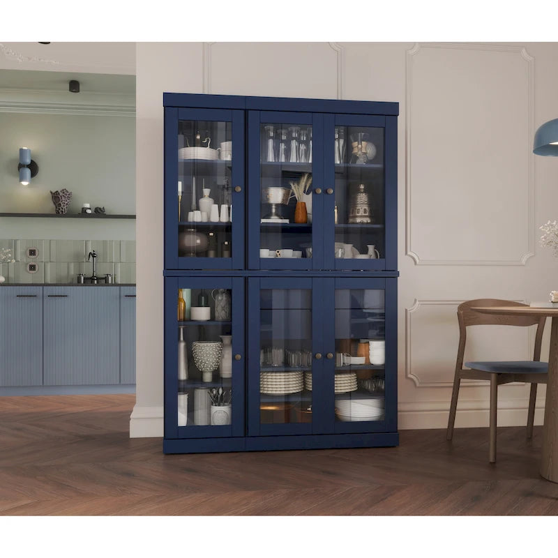 Buffet de cuisine/garde-manger en bois massif de 48,5 po avec portes vitrées et tiroirs