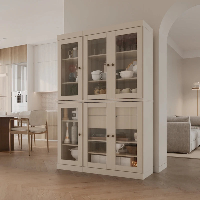 Buffet de cuisine/garde-manger en bois massif de 48,5 po avec portes vitrées et tiroirs
