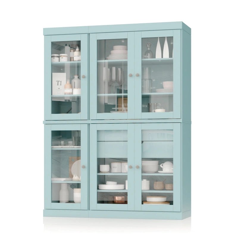 Buffet de cuisine/garde-manger en bois massif de 48,5 po avec portes vitrées et tiroirs