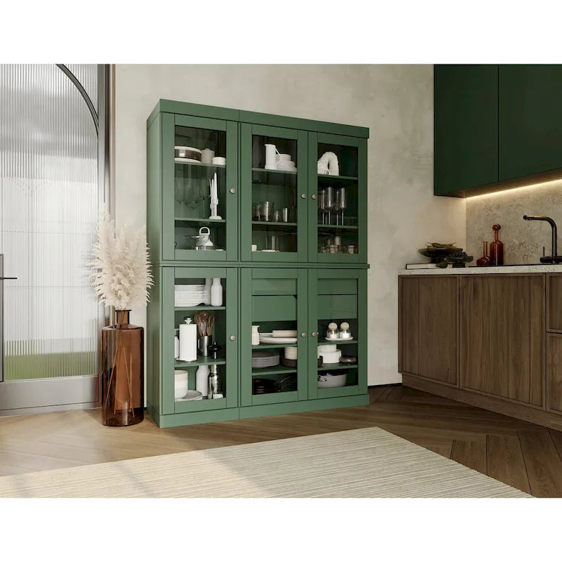 Buffet de cuisine/garde-manger en bois massif de 48,5 po avec portes vitrées et tiroirs