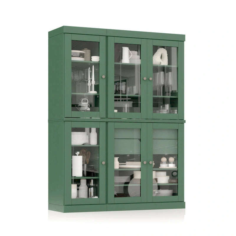 Buffet de cuisine/garde-manger en bois massif de 48,5 po avec portes vitrées et tiroirs