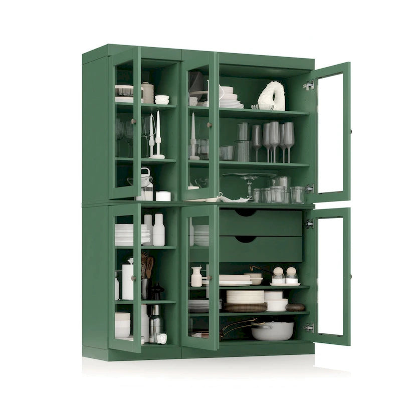 Buffet de cuisine/garde-manger en bois massif de 48,5 po avec portes vitrées et tiroirs