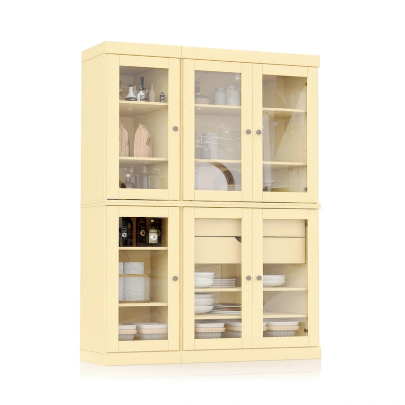 Buffet de cuisine/garde-manger en bois massif de 48,5 po avec portes vitrées et tiroirs