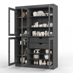 Buffet de cuisine/garde-manger en bois massif de 48,5 po avec portes vitrées et tiroirs