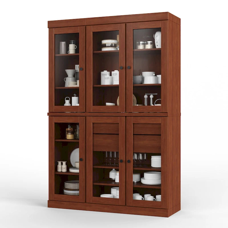 Buffet de cuisine/garde-manger en bois massif de 48,5 po avec portes vitrées et tiroirs