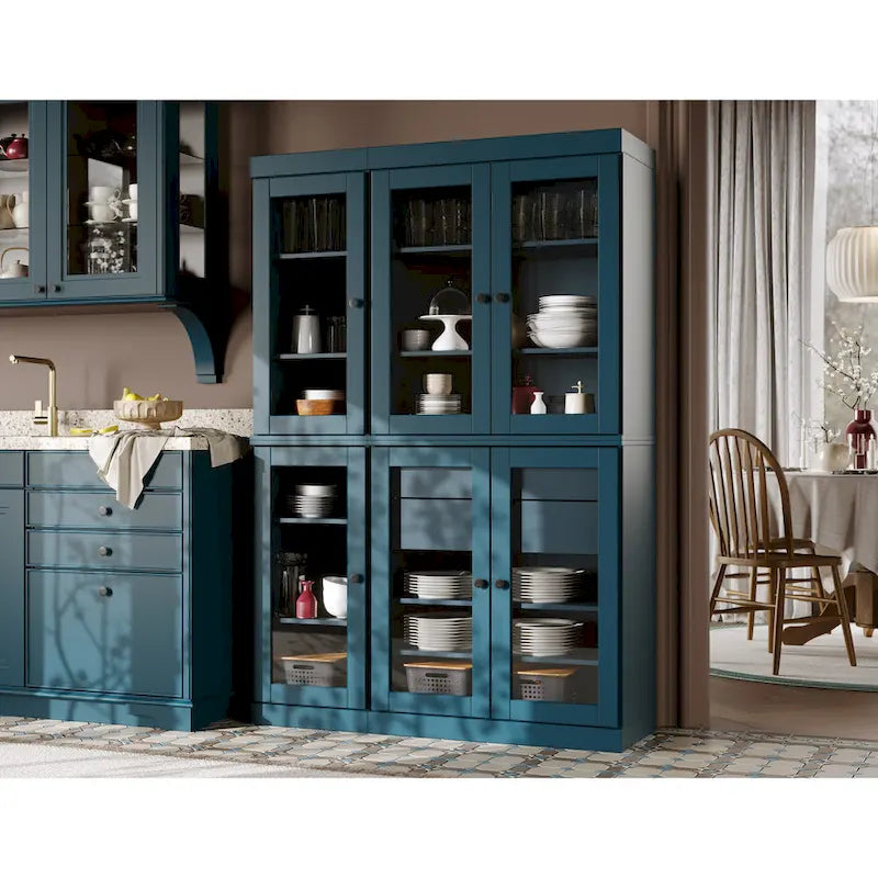 Buffet de cuisine/garde-manger en bois massif de 48,5 po avec portes vitrées et tiroirs