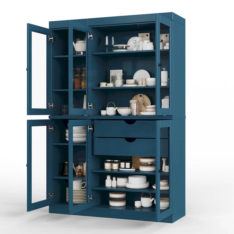 Buffet de cuisine/garde-manger en bois massif de 48,5 po avec portes vitrées et tiroirs