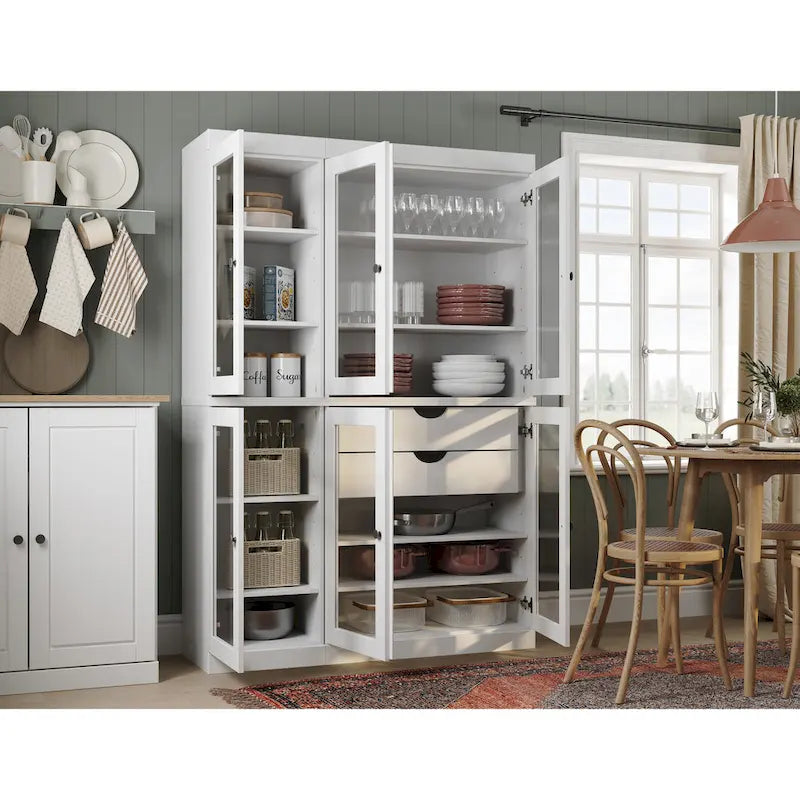 Buffet de cuisine/garde-manger en bois massif de 48,5 po avec portes vitrées et tiroirs