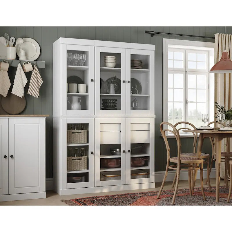 Buffet de cuisine/garde-manger en bois massif de 48,5 po avec portes vitrées et tiroirs