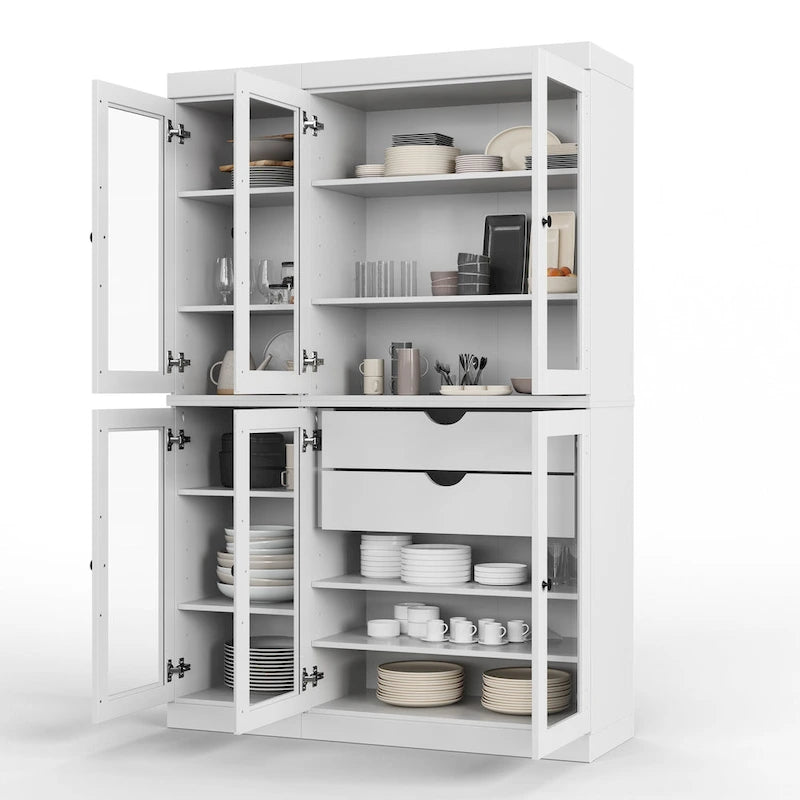Buffet de cuisine/garde-manger en bois massif de 48,5 po avec portes vitrées et tiroirs
