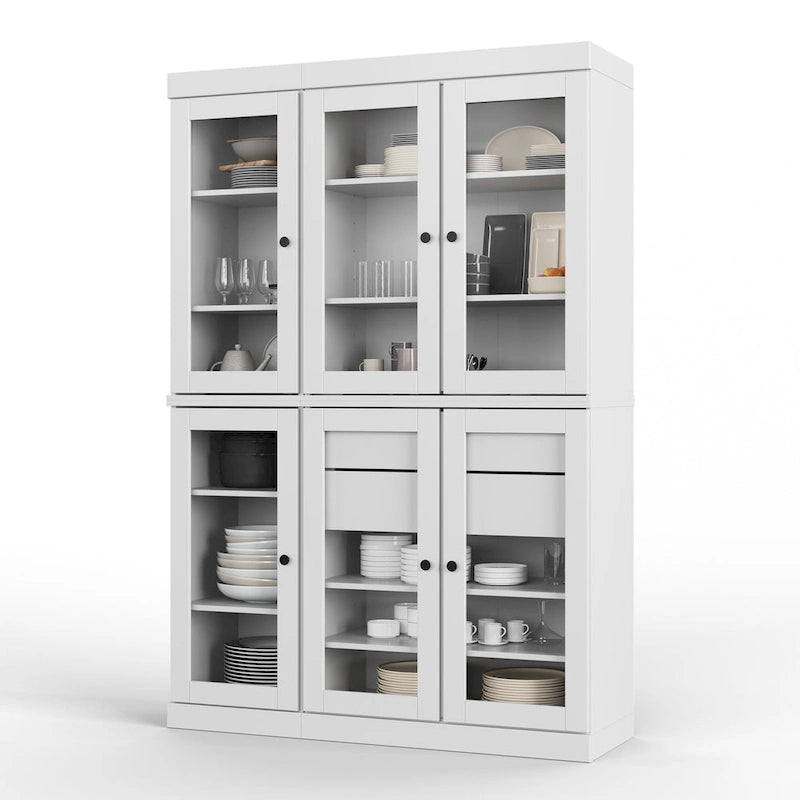 Buffet de cuisine/garde-manger en bois massif de 48,5 po avec portes vitrées et tiroirs