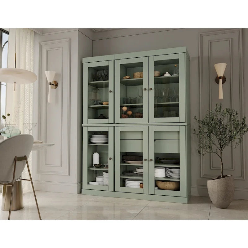 Buffet de cuisine/garde-manger en bois massif de 48,5 po avec portes vitrées et tiroirs