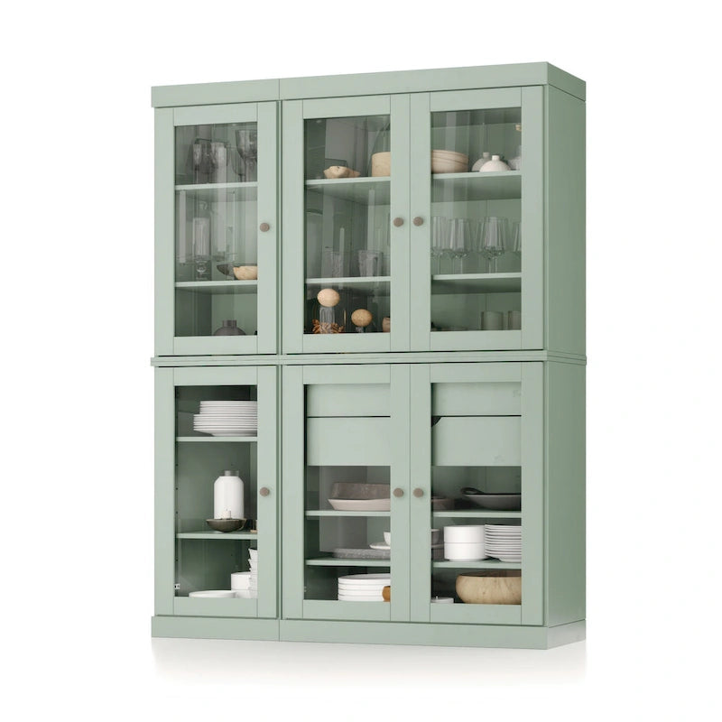 Buffet de cuisine/garde-manger en bois massif de 48,5 po avec portes vitrées et tiroirs