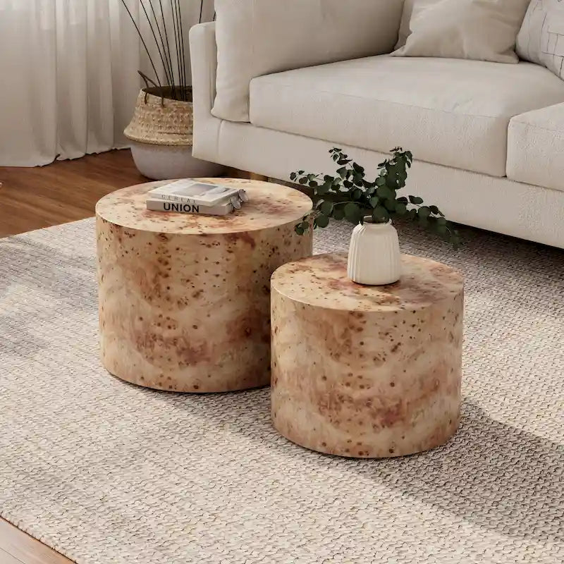 Table basse ronde gigogne en bois moderne — Table d'appoint de salon