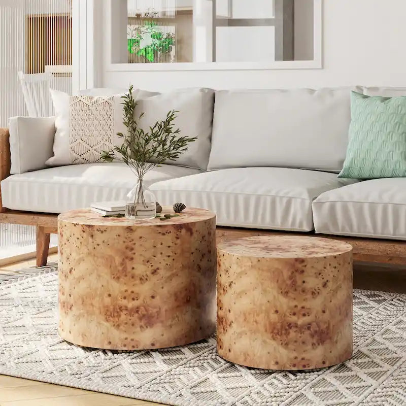 Table basse ronde gigogne en bois moderne — Table d'appoint de salon