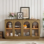 Buffet de rangement 4 portes avec portes en verre arquées et étagères réglables