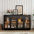 Buffet de rangement 4 portes avec portes en verre arquées et étagères réglables