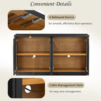 Buffet de rangement 4 portes avec portes en verre arquées et étagères réglables