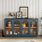 Buffet de rangement 4 portes avec portes en verre arquées et étagères réglables