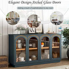 Buffet de rangement 4 portes avec portes en verre arquées et étagères réglables