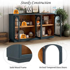 Buffet de rangement 4 portes avec portes en verre arquées et étagères réglables