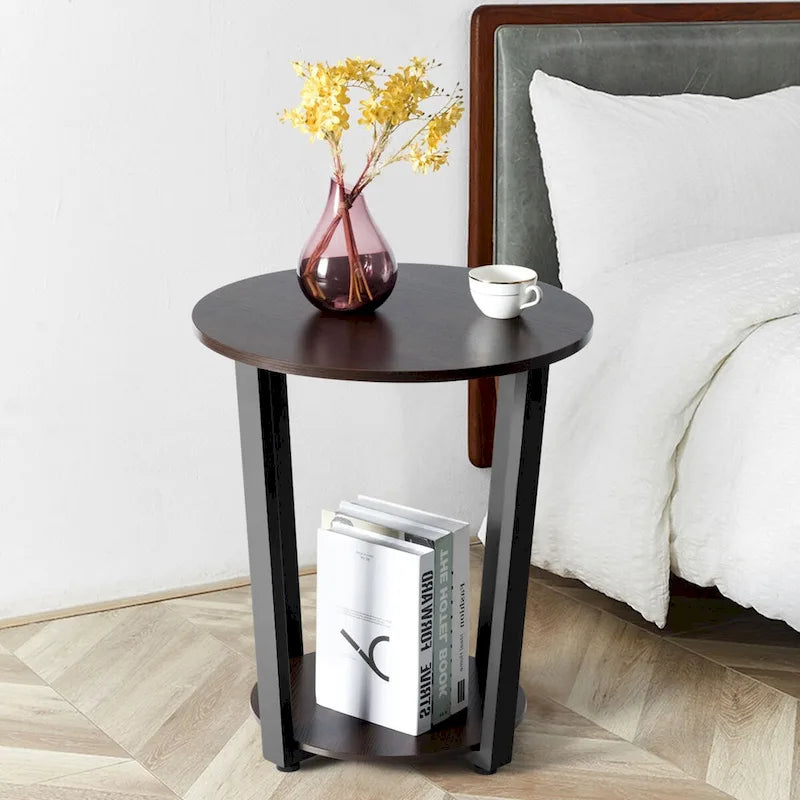 Table d'appoint industrielle avec étagère inférieure — Table de chevet et d'appoint pour canapé