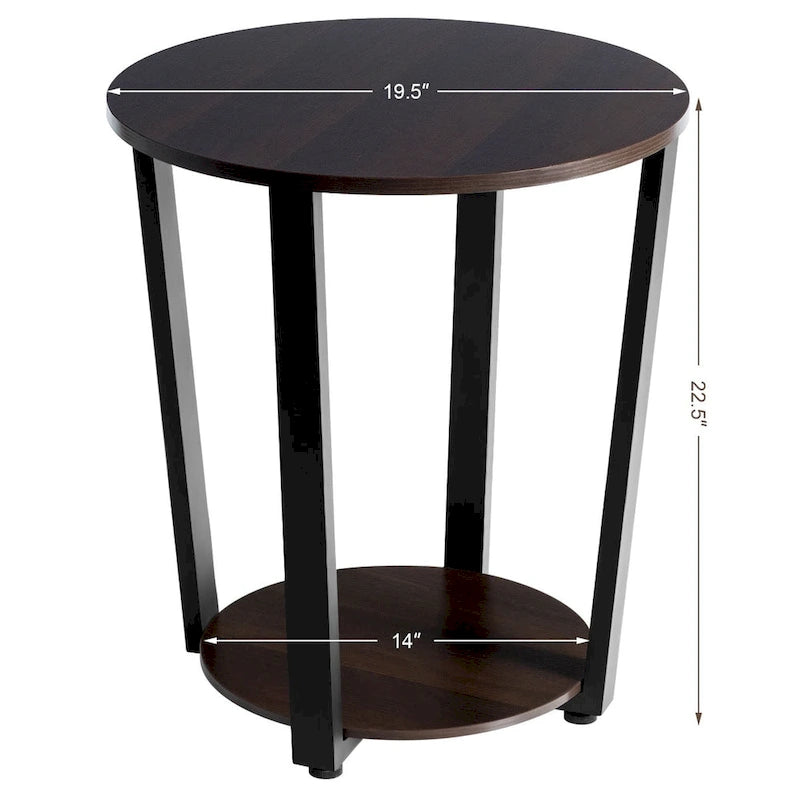 Table d'appoint industrielle avec étagère inférieure — Table de chevet et d'appoint pour canapé
