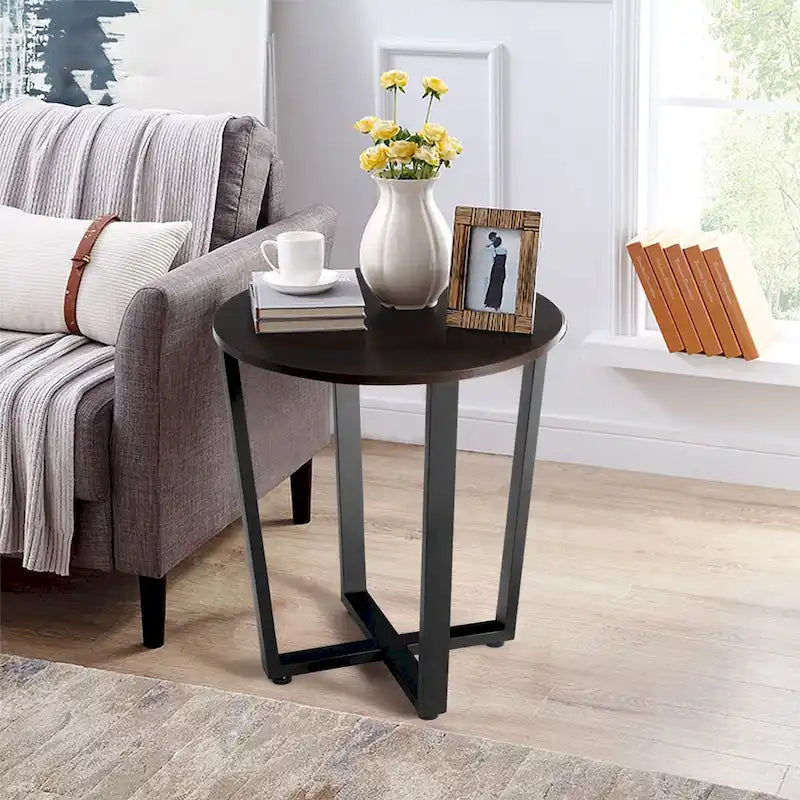 Table d'appoint industrielle avec étagère inférieure — Table de chevet et d'appoint pour canapé