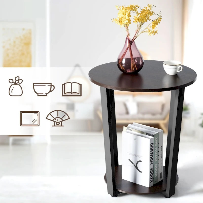 Table d'appoint industrielle avec étagère inférieure — Table de chevet et d'appoint pour canapé
