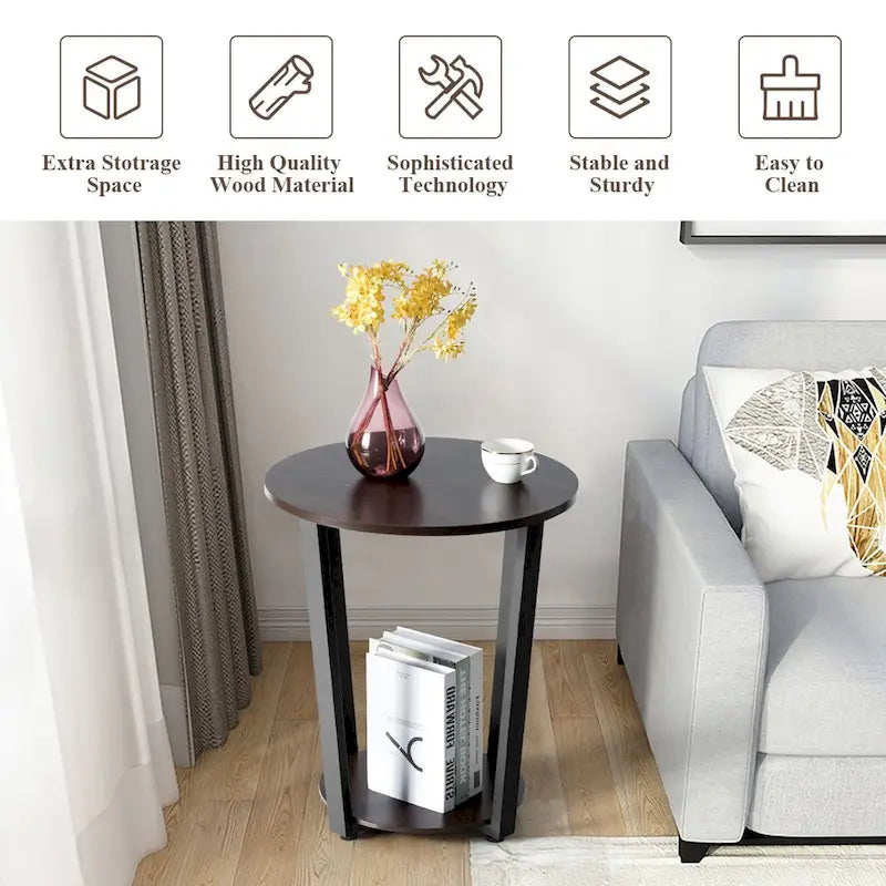 Table d'appoint industrielle avec étagère inférieure — Table de chevet et d'appoint pour canapé