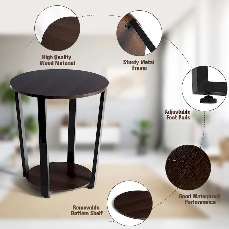 Table d'appoint industrielle avec étagère inférieure — Table de chevet et d'appoint pour canapé