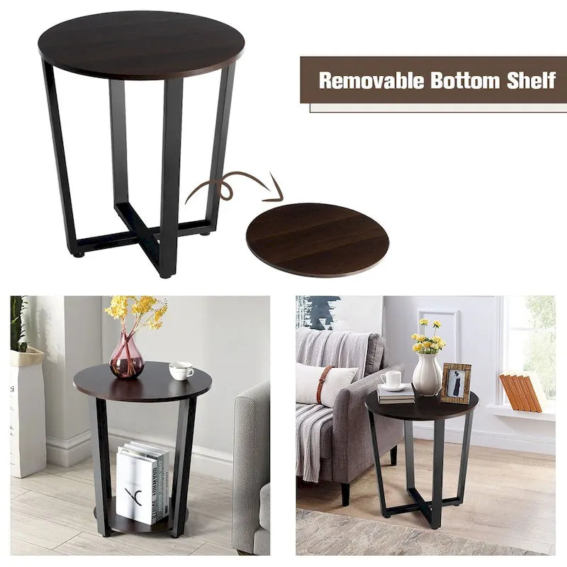 Table d'appoint industrielle avec étagère inférieure — Table de chevet et d'appoint pour canapé
