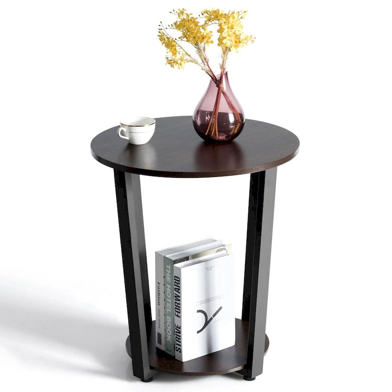 Table d'appoint industrielle avec étagère inférieure — Table de chevet et d'appoint pour canapé