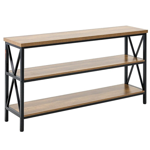 Brown Black MDF Metal Console Table, 3-Tier Long Hallway Table 240 lbs Top Load Capacity - 55.1 L x 13.4 W x 30.0 H