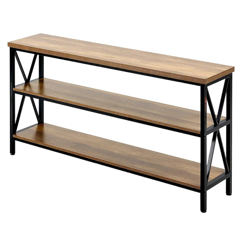 Console de couloir longue à 3 niveaux — MDF marron et noir avec cadre en métal
