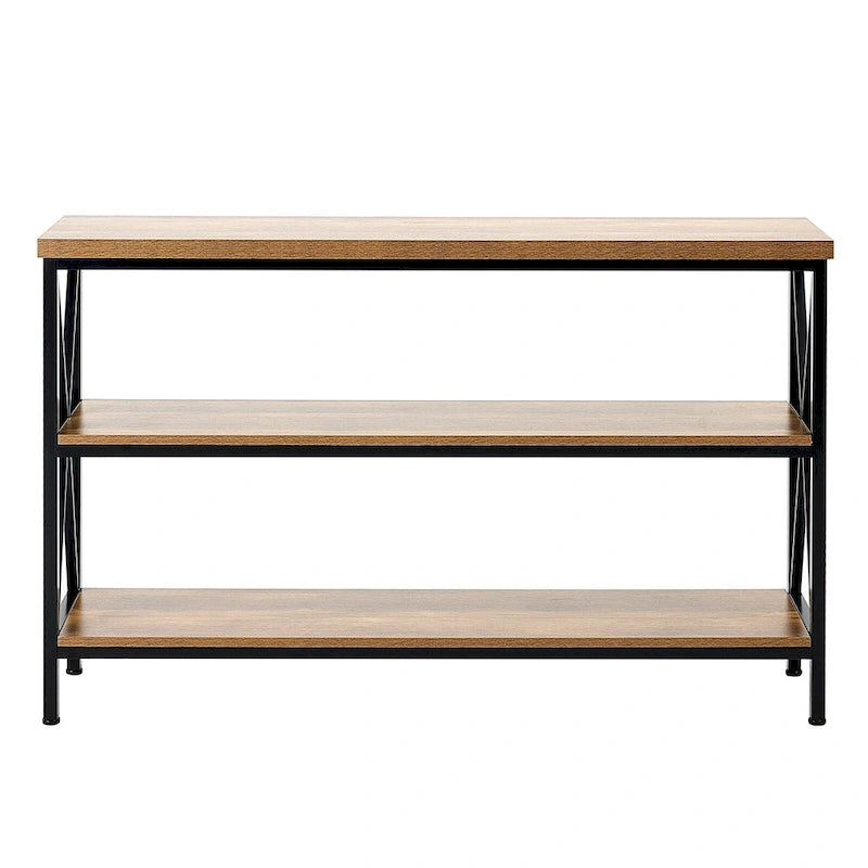 Console de couloir longue à 3 niveaux — MDF marron et noir avec cadre en métal