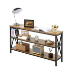 Console de couloir longue à 3 niveaux — MDF marron et noir avec cadre en métal