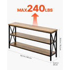 Console de couloir longue à 3 niveaux — MDF marron et noir avec cadre en métal