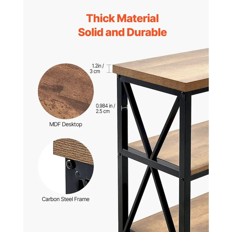 Console de couloir longue à 3 niveaux — MDF marron et noir avec cadre en métal