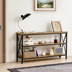 Console de couloir longue à 3 niveaux — MDF marron et noir avec cadre en métal