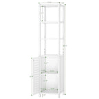 Colonne de rangement de salle de bain en bambou de 170 cm — 6 niveaux avec porte à persiennes et étagères ouvertes