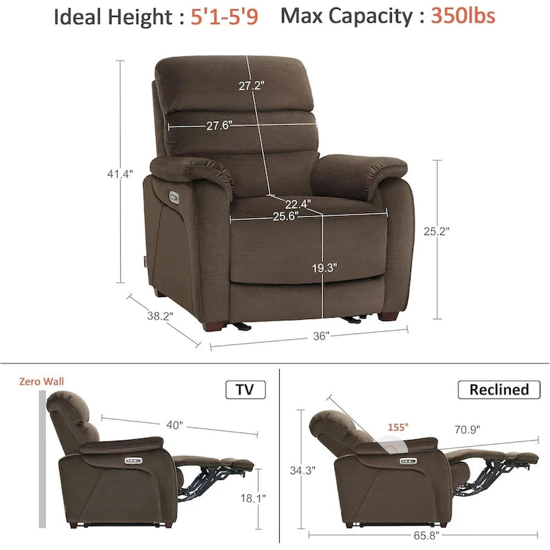 Fauteuil inclinable électrique mural zéro dégagement avec appui-tête réglable — Design compact