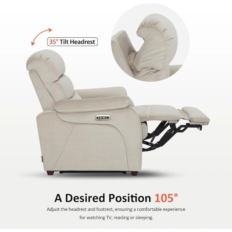 Fauteuil inclinable électrique mural zéro dégagement avec appui-tête réglable — Design compact