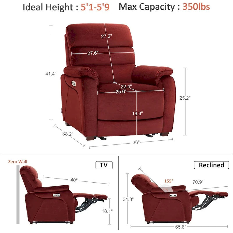 Fauteuil inclinable électrique mural zéro dégagement avec appui-tête réglable — Design compact