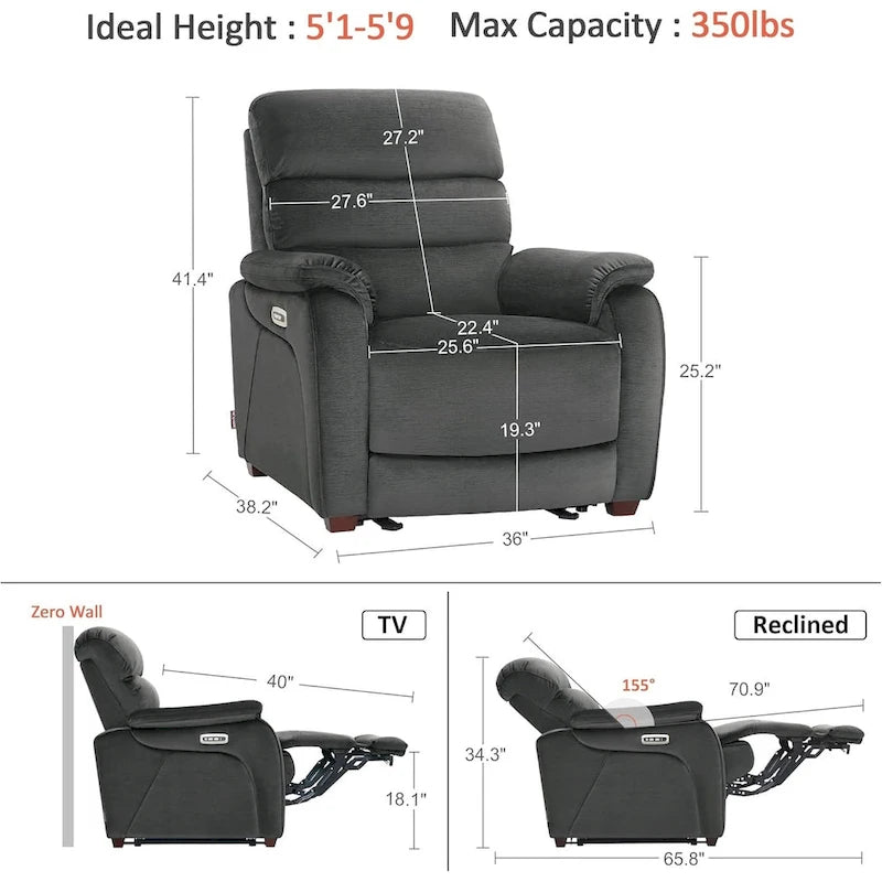 Fauteuil inclinable électrique mural zéro dégagement avec appui-tête réglable — Design compact