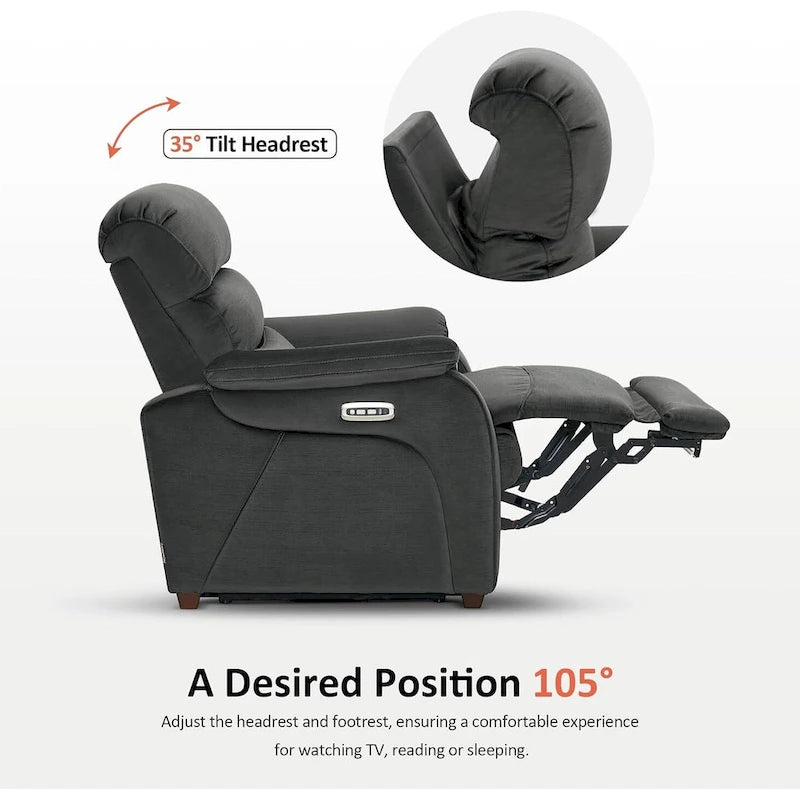 Fauteuil inclinable électrique mural zéro dégagement avec appui-tête réglable — Design compact